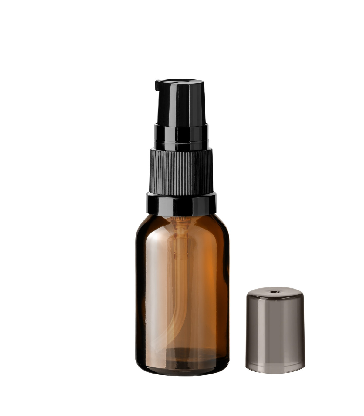 Glasflasche 15 ml braun mit schwarzer Pumpe [1]