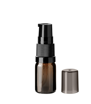 Glasflasche 5 ml braun mit schwarzer Pumpe [1]