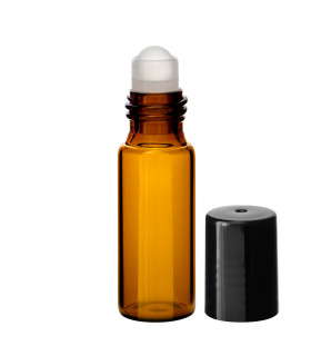 Glasfläschchen 5 ml braun Roll-on mit schwarzem Schraubverschluss