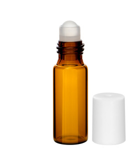 Glasfläschchen 5 ml braun Roll-on mit weißem Schraubverschluss