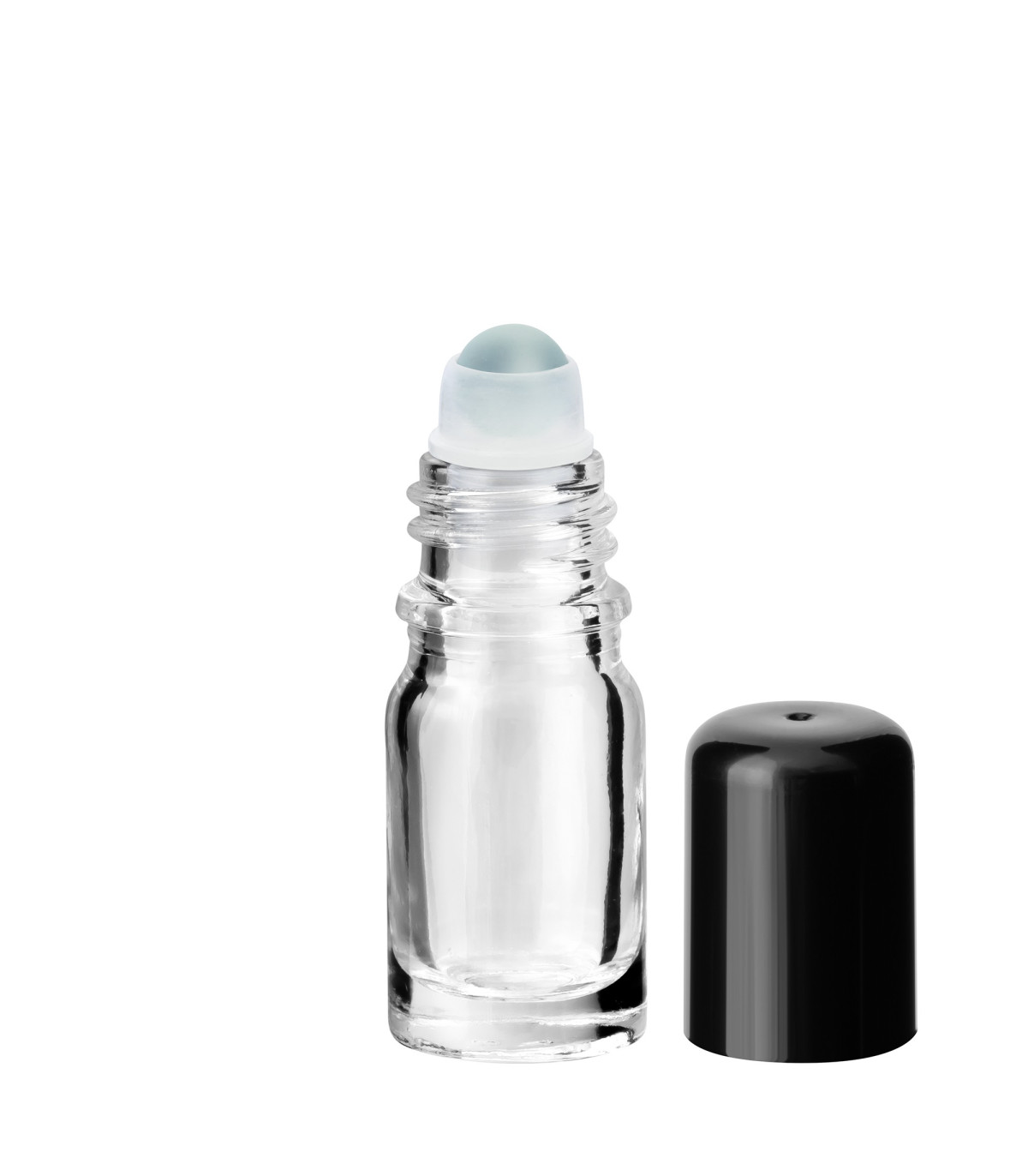 Glasflasche 5 ml klar Roll-on mit schwarzem Schraubverschluss