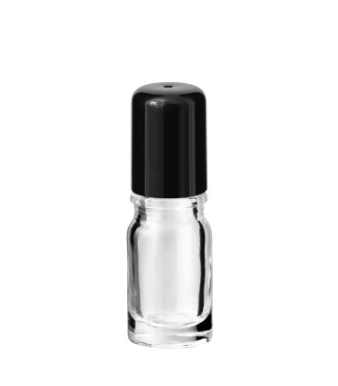 Glasflasche 5 ml klar Roll-on mit schwarzem Schraubverschluss