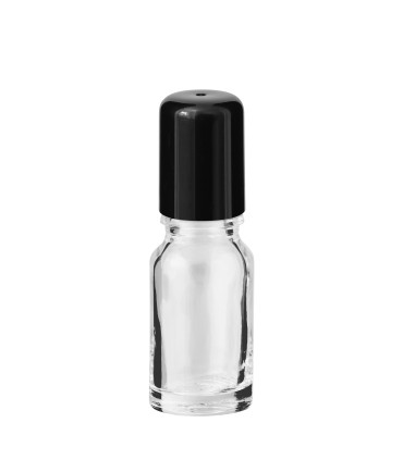 Glasflasche 10 ml klar Roll-on mit schwarzem Schraubverschluss