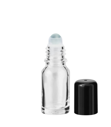 Glasflasche 10 ml klar Roll-on mit schwarzem Schraubverschluss