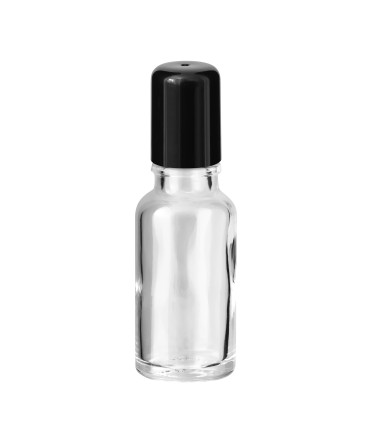 Glasflasche 20 ml klar Roll-on mit schwarzem Schraubverschluss