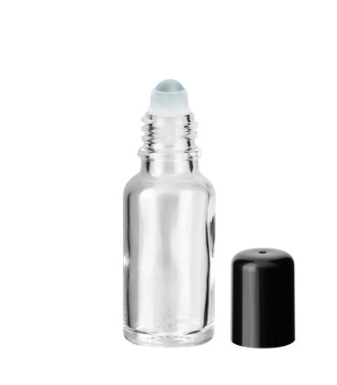 Glasflasche 20 ml klar Roll-on mit schwarzem Schraubverschluss