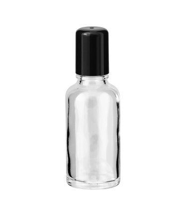Glasflasche 30 ml klar Roll-on mit schwarzem Schraubverschluss