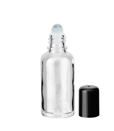 Glasflasche 30 ml klar Roll-on mit schwarzem Schraubverschluss