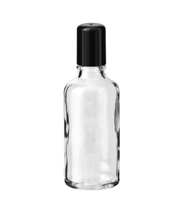 Glasflasche 50 ml klar Roll-on mit schwarzem Schraubverschluss