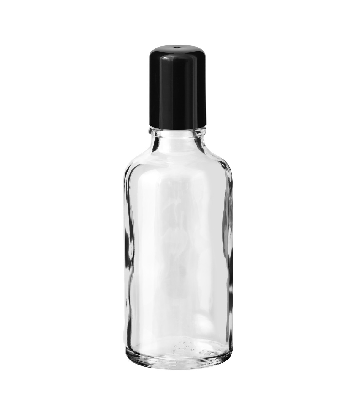 Glasflasche 50 ml klar Roll-on mit schwarzem Schraubverschluss