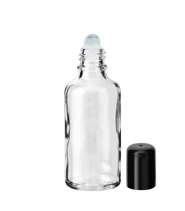 Glasflasche 50 ml klar Roll-on mit schwarzem Schraubverschluss