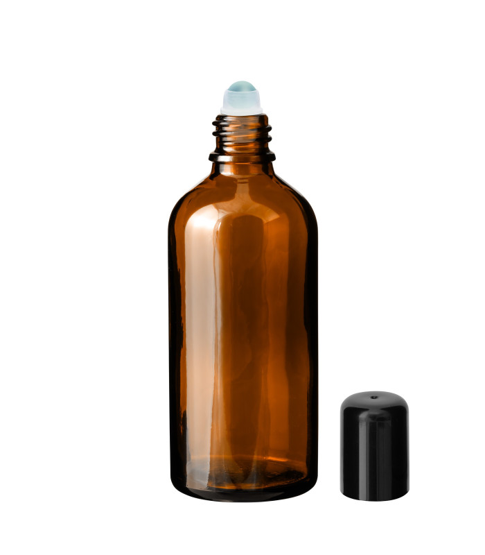Braune Glasflasche 100 ml Roll-on mit schwarzem Schraubverschluss