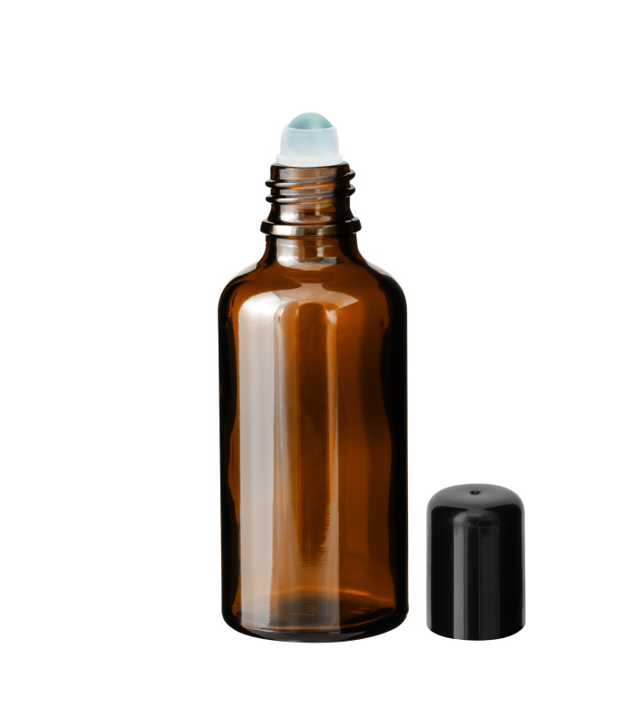 Braune Glasflasche 50 ml Roll-on mit schwarzem Schraubverschluss