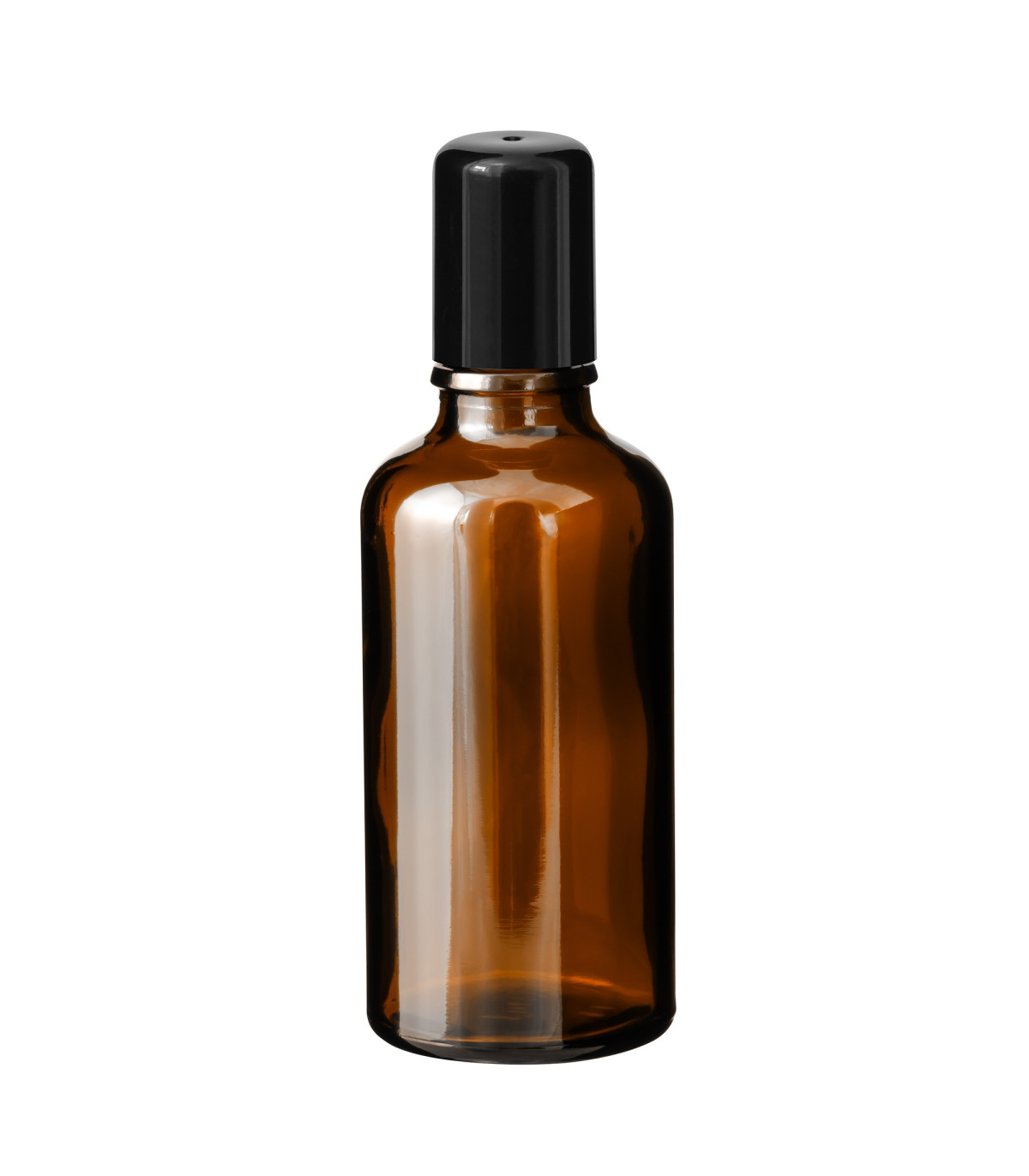 Glasflasche 50 ml braun Roll-on mit schwarzem Schraubverschluss
