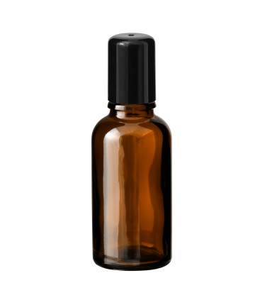 Glasflasche 30 ml braun Roll-on mit schwarzem Schraubverschluss