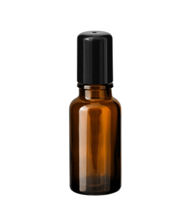 Glasflasche 20 ml braun Roll-on mit schwarzem Schraubverschluss