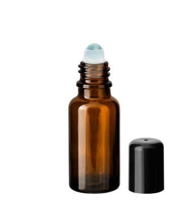 Glasflasche 20 ml braun Roll-on mit schwarzem Schraubverschluss