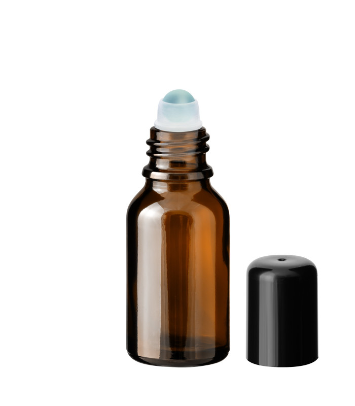 Braune Glasflasche 15 ml Roll-on mit schwarzem Schraubverschluss