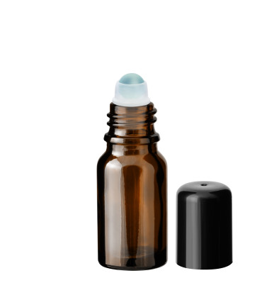 Glasflasche 10 ml braun Roll-on mit schwarzem Schraubverschluss