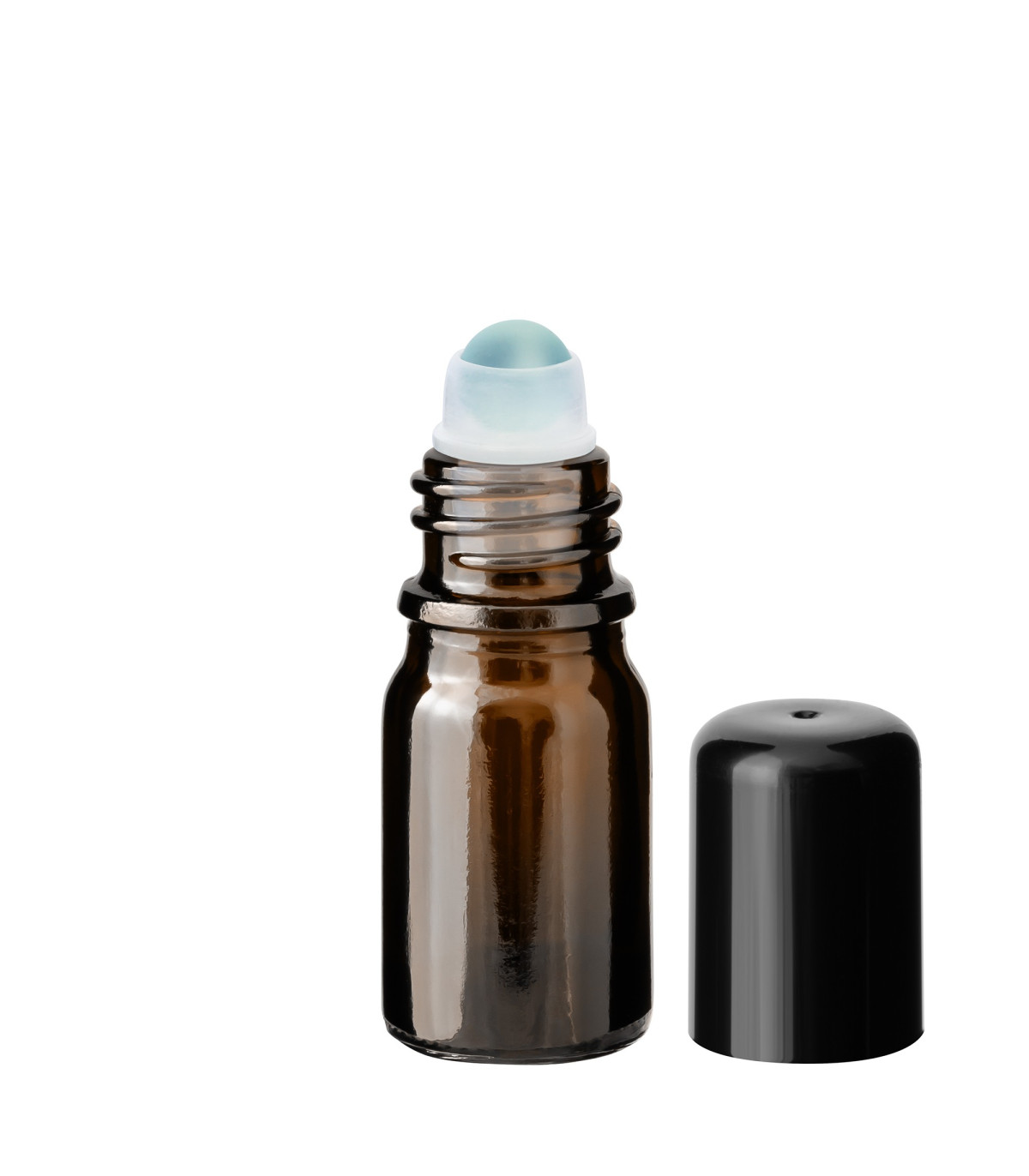 Glasflasche 5 ml braun Roll-on mit schwarzem Schraubverschluss