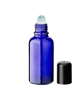 Blaue 30-ml-Roll-On-Glasflasche mit schwarzem Deckel – Kosmetikbehälter