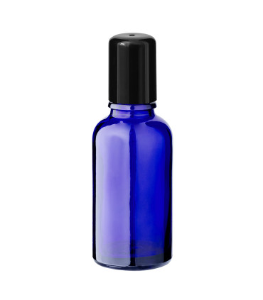 Blaue Glasflasche 30 ml Roll-On mit schwarzem Schraubverschluss - Leer