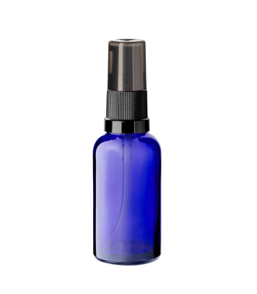 Glasflasche 30 ml blau mit schwarzer Pumpe [1]