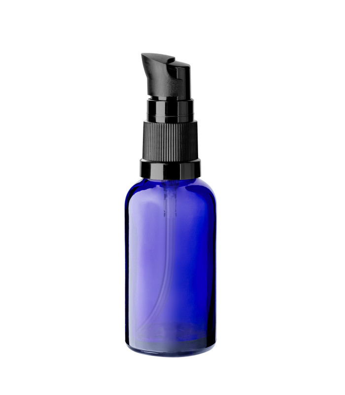 Glasflasche 30 ml blau mit schwarzer Pumpe [2]