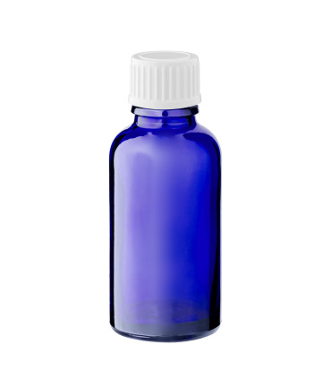Glasflasche 30 ml blau mit weißem Schraubverschluss