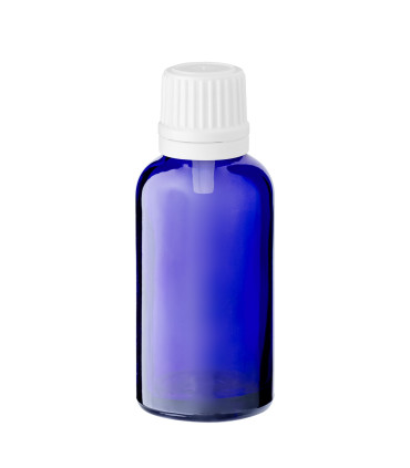Glasflasche 30 ml blau mit weißem Tropfer