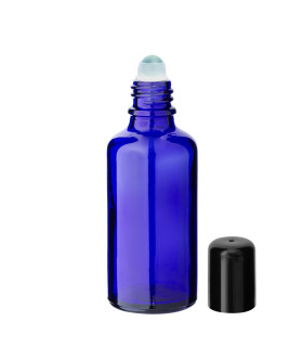 Blaue 50-ml-Roll-On-Glasflasche mit schwarzem Deckel – Kosmetikbehälter