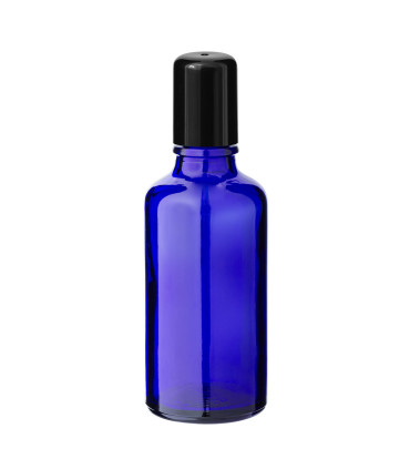 Blaue Glasflasche 50 ml Roll-On mit schwarzem Schraubverschluss - Leer