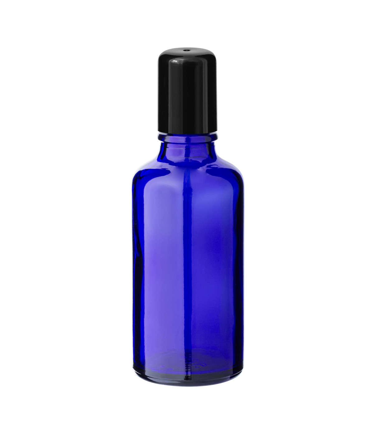 Blaue Glasflasche 50 ml Roll-On mit schwarzem Schraubverschluss - Leer