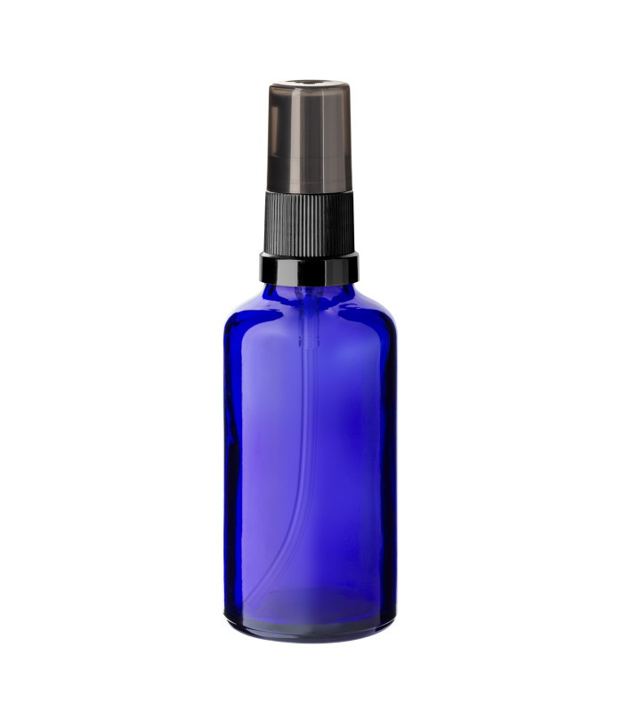 Glasflasche 50 ml blau mit schwarzer Pumpe [1]