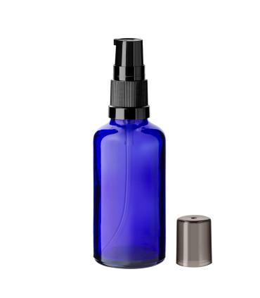 Blaue Glasflasche 50 ml mit Pumpe [1]
