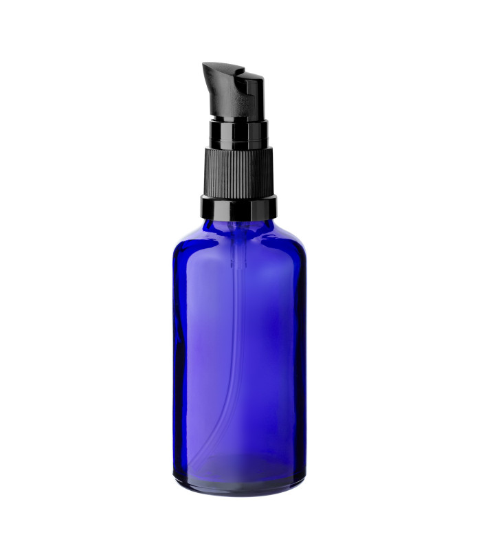 Glasflasche 50 ml blau mit schwarzer Pumpe [2]