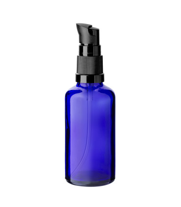 Glasflasche 50 ml blau mit schwarzer Pumpe [2]