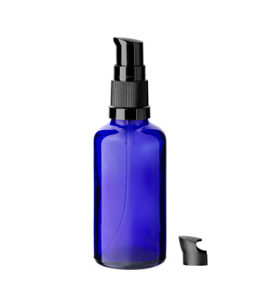 Glasflasche 50 ml blau mit schwarzer Pumpe [2]