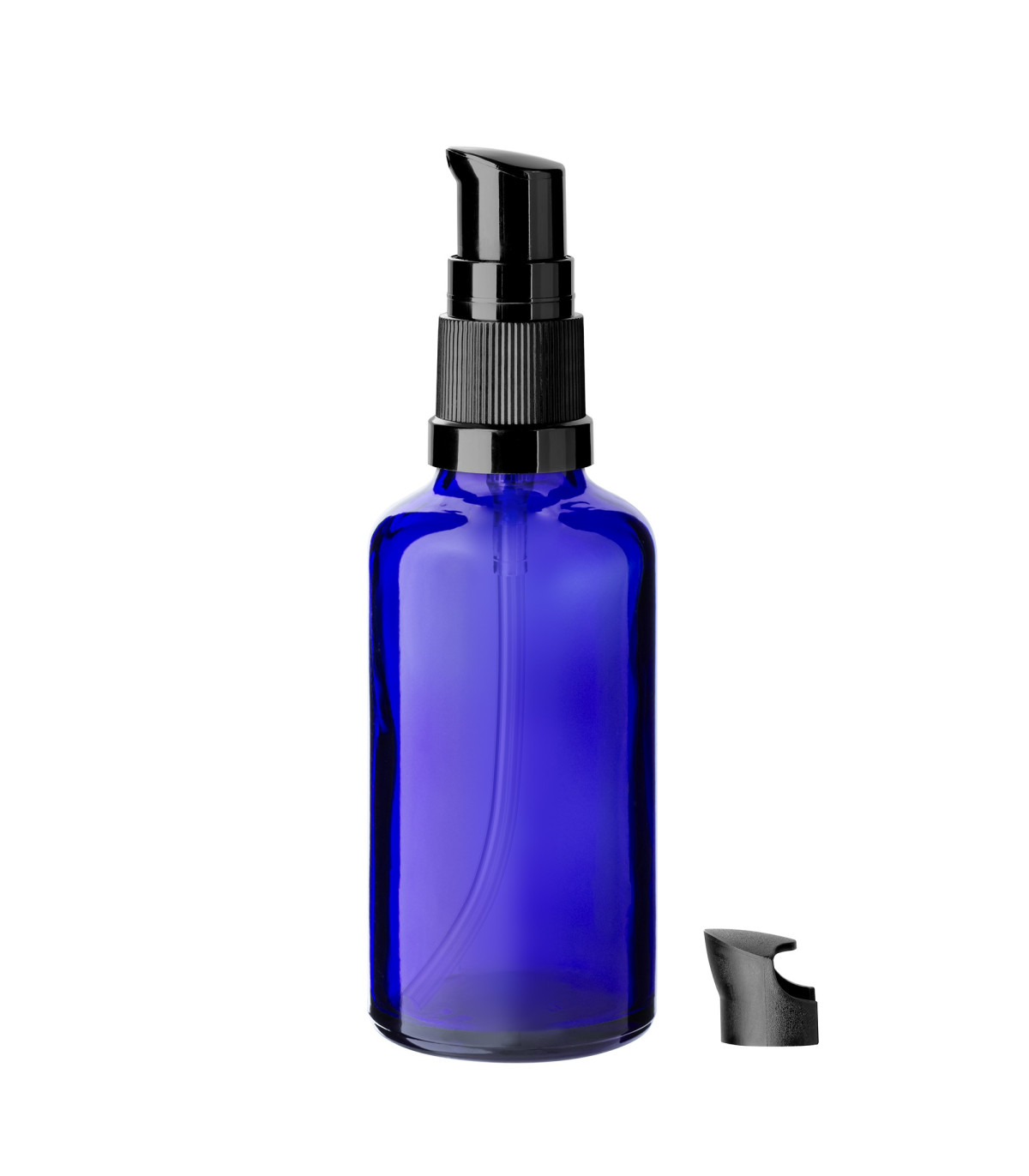 Glasflasche 50 ml blau mit schwarzer Pumpe [2]