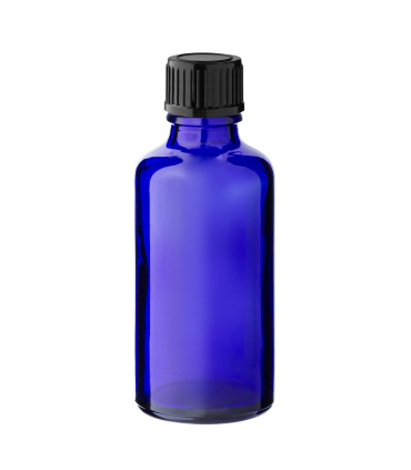 Glasflasche 50 ml blau mit schwarzem Schraubverschluss