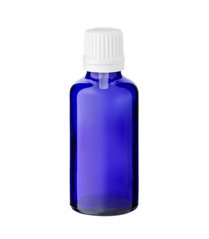 Glasflasche 50 ml blau mit weißem Tropfer