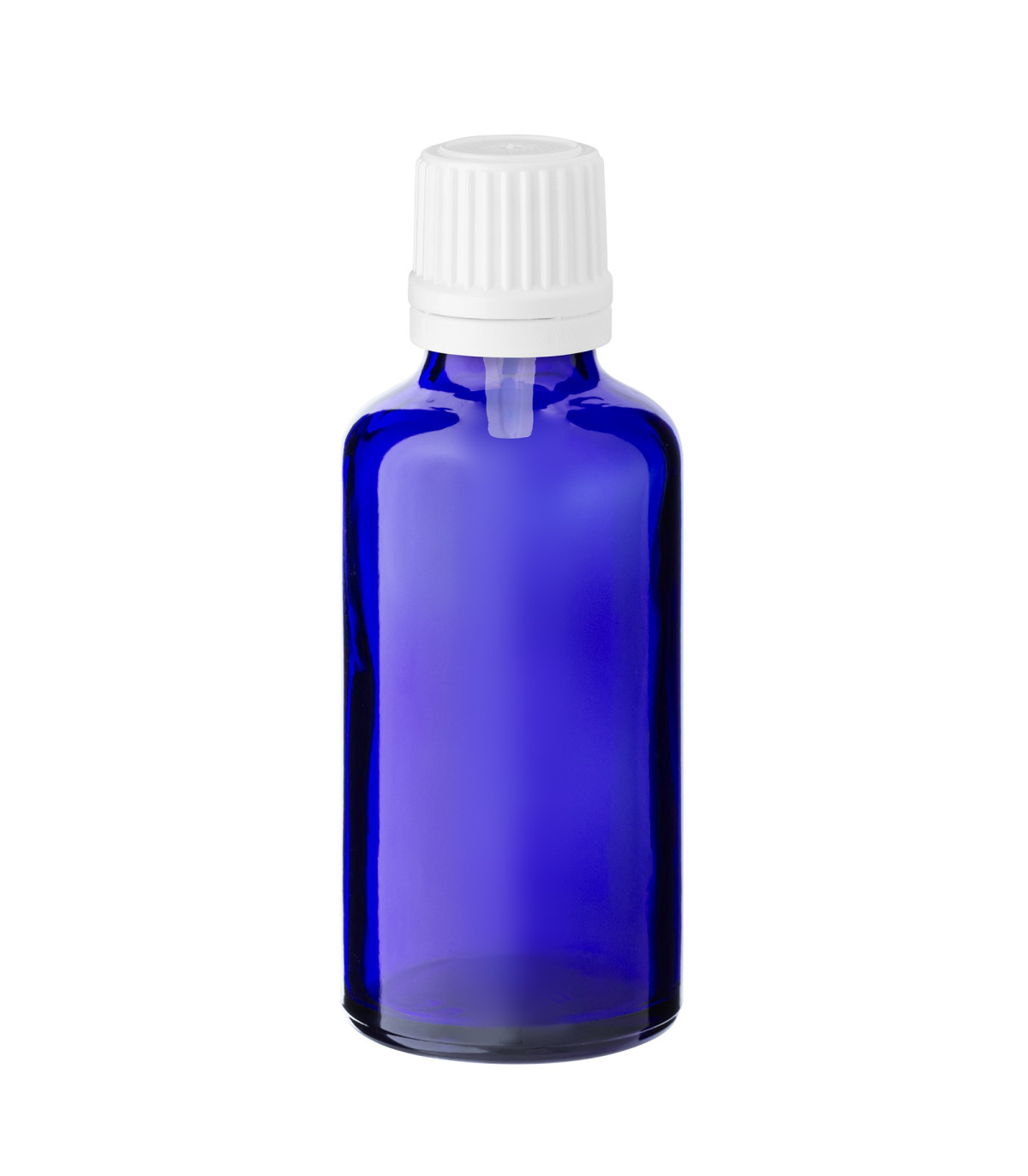 Glasflasche 50 ml blau mit weißem Tropfer