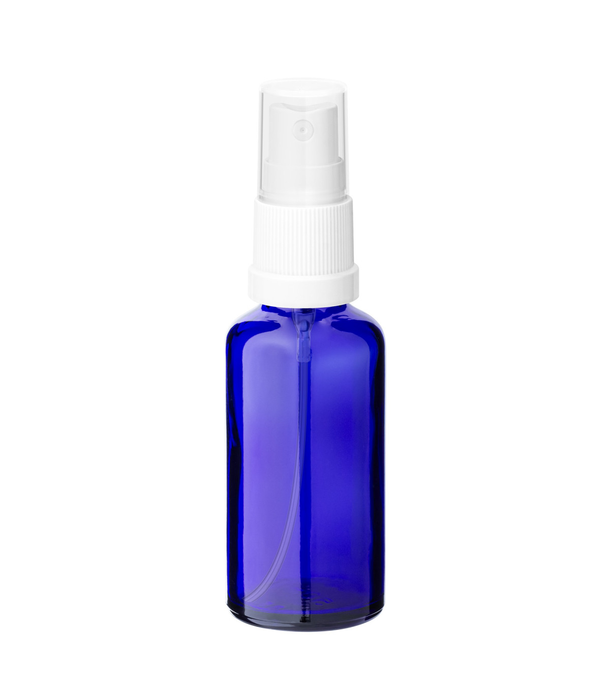 Glasflasche 50 ml blau mit weißem Zerstäuber