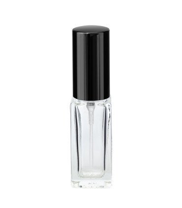 Glasflasche 5 ml klar quadratisch mit schwarzem Zerstäuber