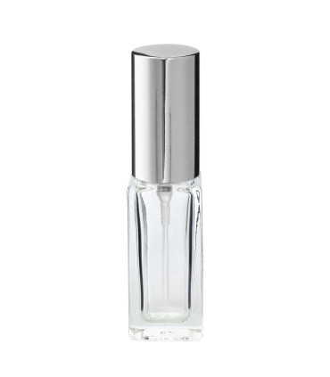 Glasflasche 5 ml klar quadratisch mit silbernem Zerstäuber