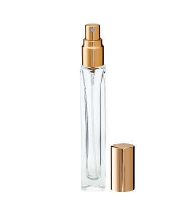 Quadratische 9-ml-Klarglasflasche mit goldenem Atomizer