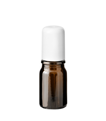 Glasflasche 5 ml braun Roll-On mit weißem Schraubverschluss