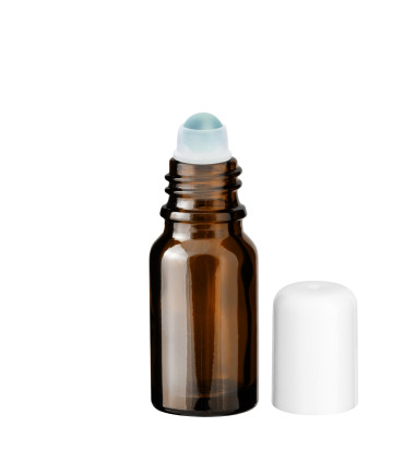 Glasflasche 10 ml braun Roll-On mit weißem Schraubverschluss