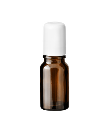Glasflasche 10 ml braun Roll-On mit weißem Schraubverschluss