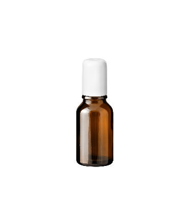 Glasflasche 15 ml braun Roll-On mit weißem Schraubverschluss